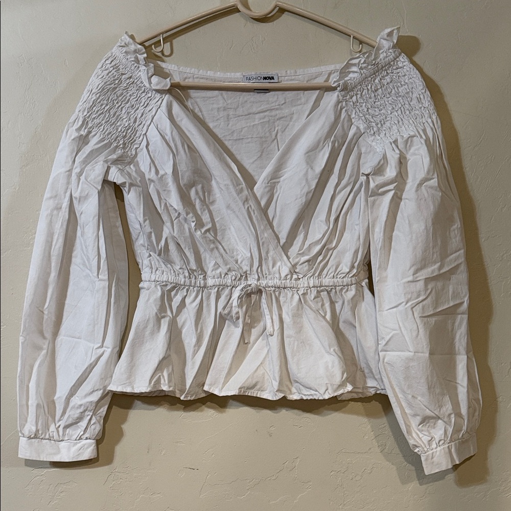 Fashion Nova women’s White Smocked Blouse